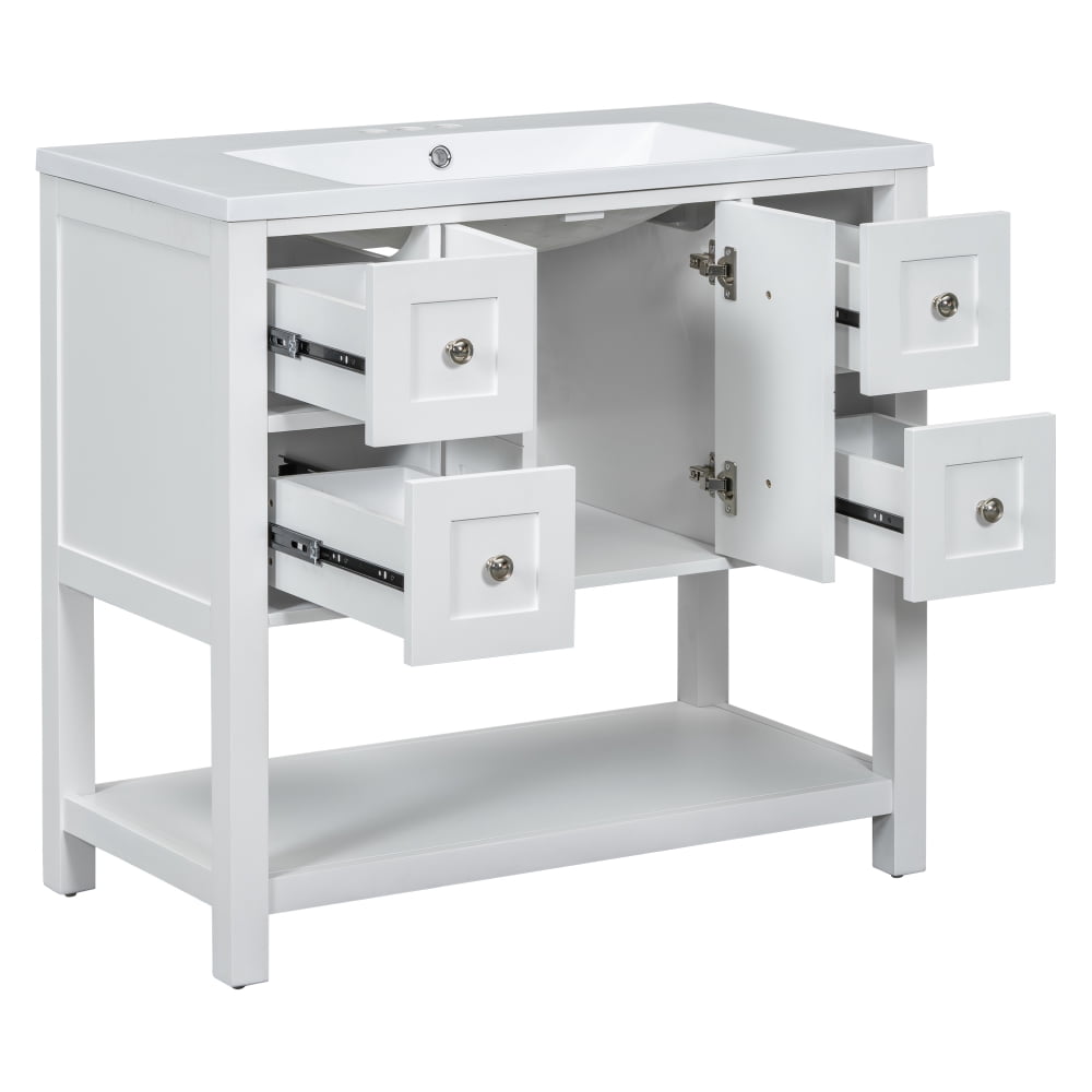 MIDOQIN 36'' Bathroom Vanity with Countertop Sink, Bathroom Storage Cabinet, Freestanding Floor Rustic Single Combo Cabinet 4 Drawers and Soft Closing Doors