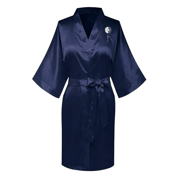 Bata de baño de seda helada de color liso con estampado frontal y trasero para mujer, ropa de casa, pijamas