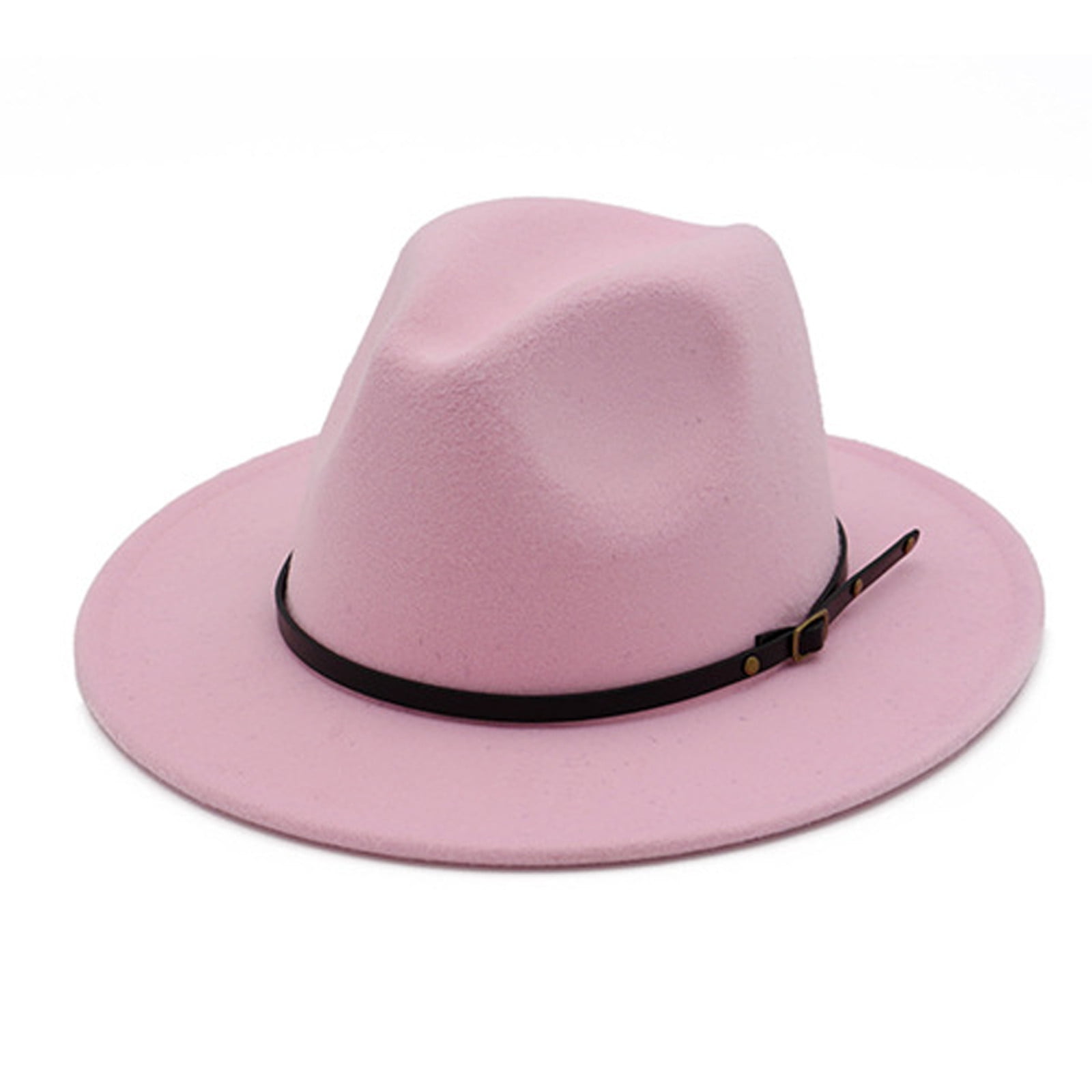 Fragarn Unisex Fashion Wide Wool Belt Flat Top Fedora Hat Party Church