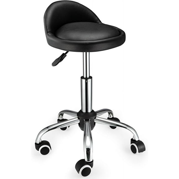 Swivel Rolling Stool with Wheels Height Adjustable Stool Chair Drafting Chair with Backrest Black