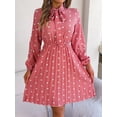 thumbnail image 3 of Women's Polka Dot Tie Neck Pleated Dress in Polyester Fabric with Sheer Front and Opaque Back for Everyday Wear, 3 of 22