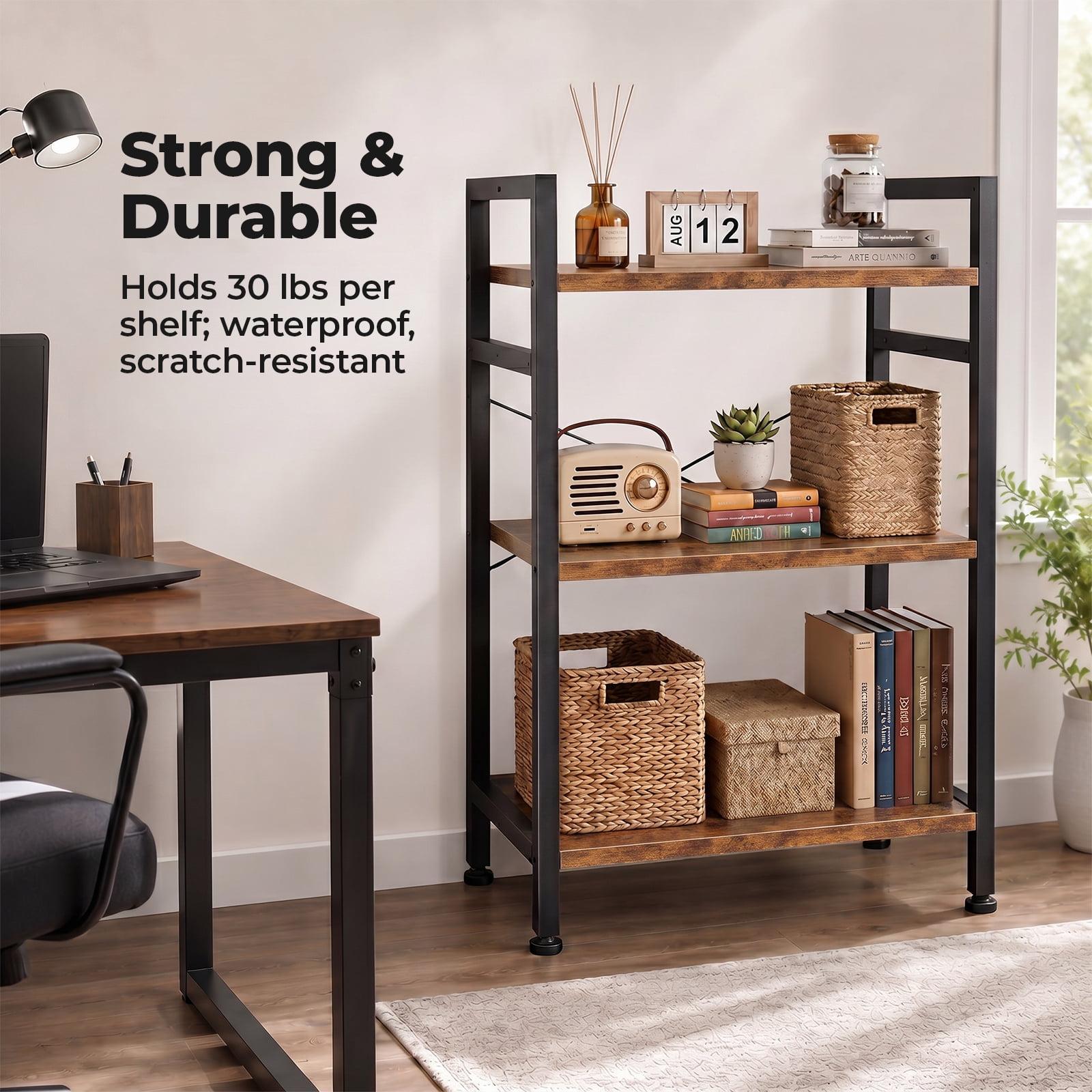 Alvantor 3/4-Tier Industrial Bookshelf, Narrow Storage Rack classical-style shelves for living rooms, homes, and offices