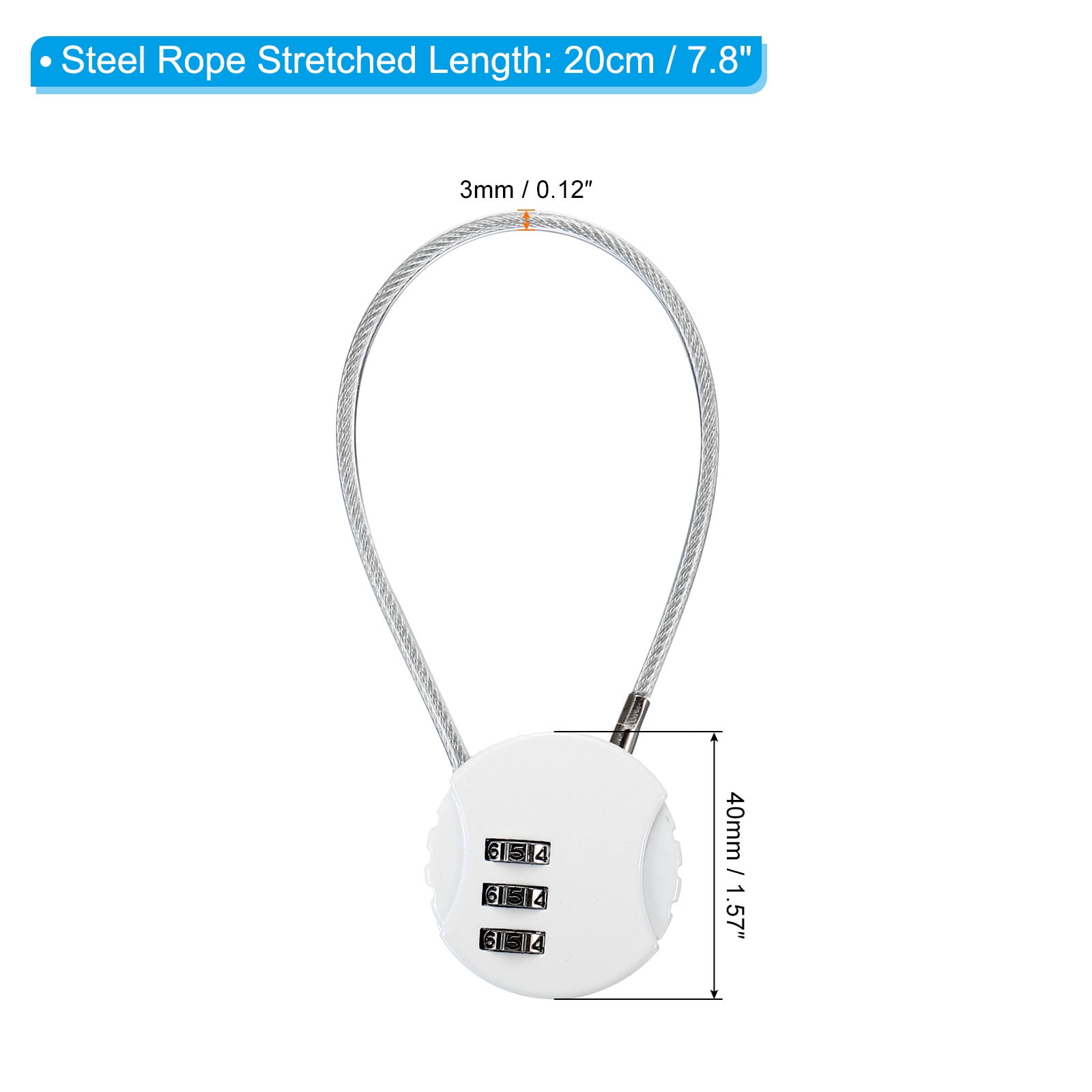 Unique Bargains Combination Lock 3 Digit Luggage Padlock for Gym Locker White 1 Pc