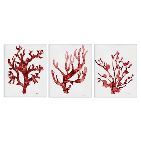 Stupell Industries Bold Red Coral Nautical & Beach Painting Wrapped Canvas Art Print Wall Art, 11 x 14, Set of 3