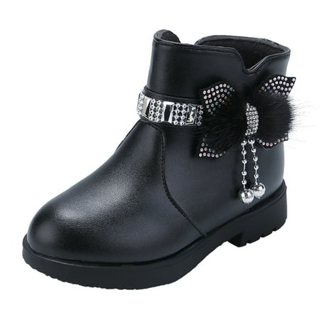 

Povozer Girls Toddler Bow knot Ankle Boots Low Heel Side Zipper Cute Dress Booties(Black 6-7 Years)