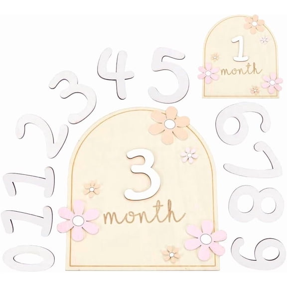 2 Set Flower Baby Monthly Milestone Card 6.3x6.3 Set of Baby Months Announcement Sign with 11 Interchangeable Number Baby Girl Boy Wooden Announcement Sign to Document Baby´s Growth PapayaWhip diy