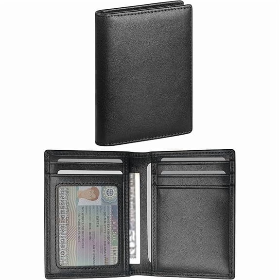 ZLCBifold Slim Men Wallet Genuine Leather Thin, Fit 6-8 Cards, Several Cash (Fold Once), Small Vertical RFID Blocking Wallets for Men -Black