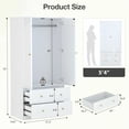 thumbnail image 6 of Lumiinofami Armoire Wardrobe Closet, Tall Wardrobe Cabinet with 2 Fluted Doors and 2 Storage Drawers, Hanging Rod Closet for Bedroom, White, 6 of 9