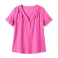 thumbnail image 4 of IUYRTFE Women's V-Neck Short Sleeve Cotton Linen Blouse Relaxed Fit Casual Summer Top with Button Detail, 4 of 8