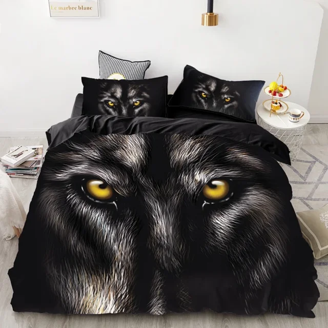 3PCS Wolf Tiger Lion Animal Pattern Bedding Sets Home Bedclothes Super King Cover Pillowcase Comforter Polyester Bedding Set