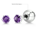 thumbnail image 6 of Gem Stone King Platinum Purple Amethyst Stud Earrings for Women Men (0.50 Cttw, Gemstone February Birthstone, Round 4MM), 6 of 6