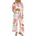 thumbnail image 1 of Conjunto de 2 Piezas de Chándal de Verano para Playa con Camisa de Corta y Botones para Mujer, Top Estampado, Pantalones Cortos de Descanso Flores de Frutos Blancos XL, 1 of 9