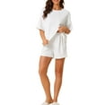 thumbnail image 2 of INSPIRE CHIC Women's Lounge Outfits Casual Round Neck Shorts Sleeves Ribbed Tops with Shorts Pajama Sets XS White, 2 of 6