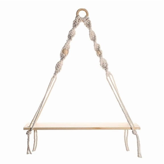 Quaqdae Macrame Wall Hanging Shelf - Boho Wood Wall Shelves with Wood Beads, Farmhouse Floating Shelf Rustic Hanging Plant Shelf