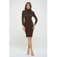 thumbnail image 4 of Women's Long Sleeve Midi Cocktail Bodycon Dress, Stretchy Ribbed Knit, High Neck(Choco 3X Plus Size), 4 of 6