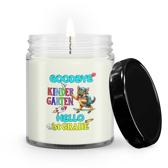 Back to School German Shepherd Goodbye Kindergarten Hello 1st Grade Soy Wax Candle Alsatian Dog Lover Gifts 9oz White Birch & Black Pepper Candle - 02011