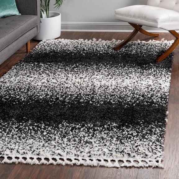 Unique Loom Hygge Shag Collection Area Rug - Gradient (9' x 12' Rectangle Black and White)