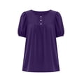 thumbnail image 5 of Craaazy Women Casual Round Neck Blouse, Solid Color Short Sleeve Puff Sleeve Top, Loose Fit Comfy Ruched Front Tee for Daily Wear Gifts, 5 of 5