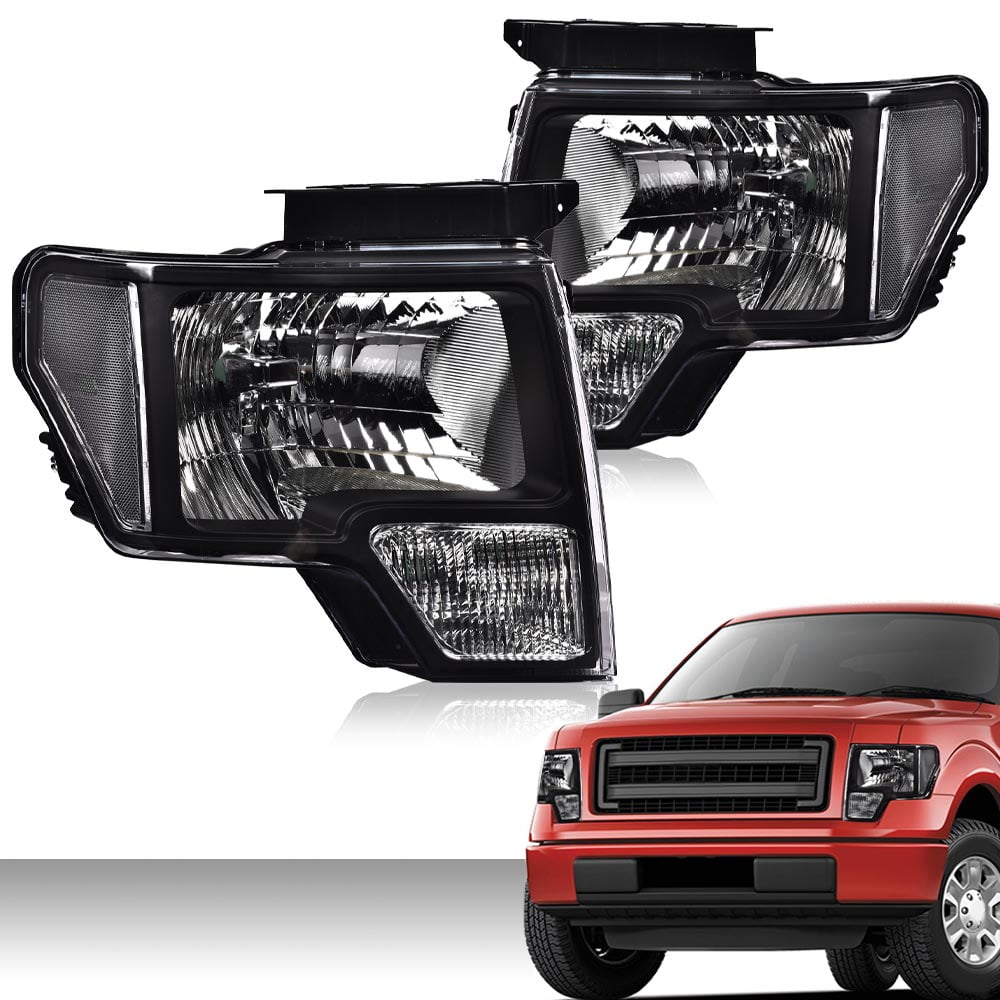 CROSSDESIGN Black Headlights Fit for 2009-2014 Ford F150 Headlamps