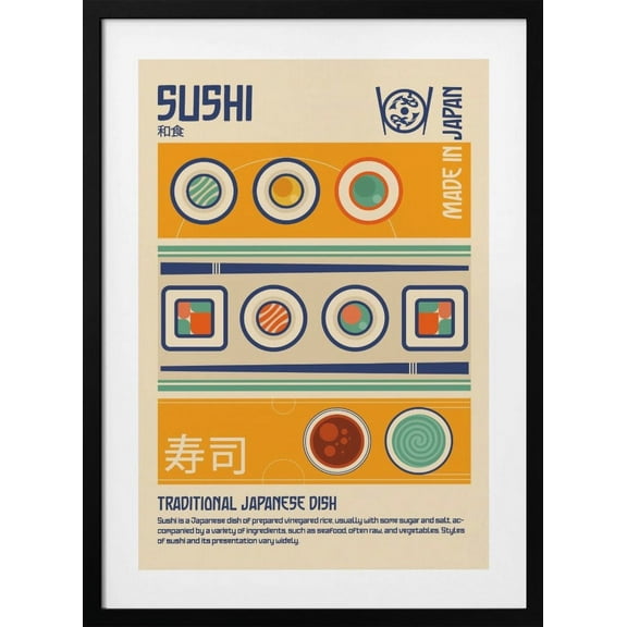 Sushi Japanese Food Print Framed Art Modern Wall Decor