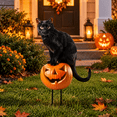 thumbnail image 3 of Halloween Garden Stake, Black Cat on Pumpkin, Metal Yard Decor, 3 of 4