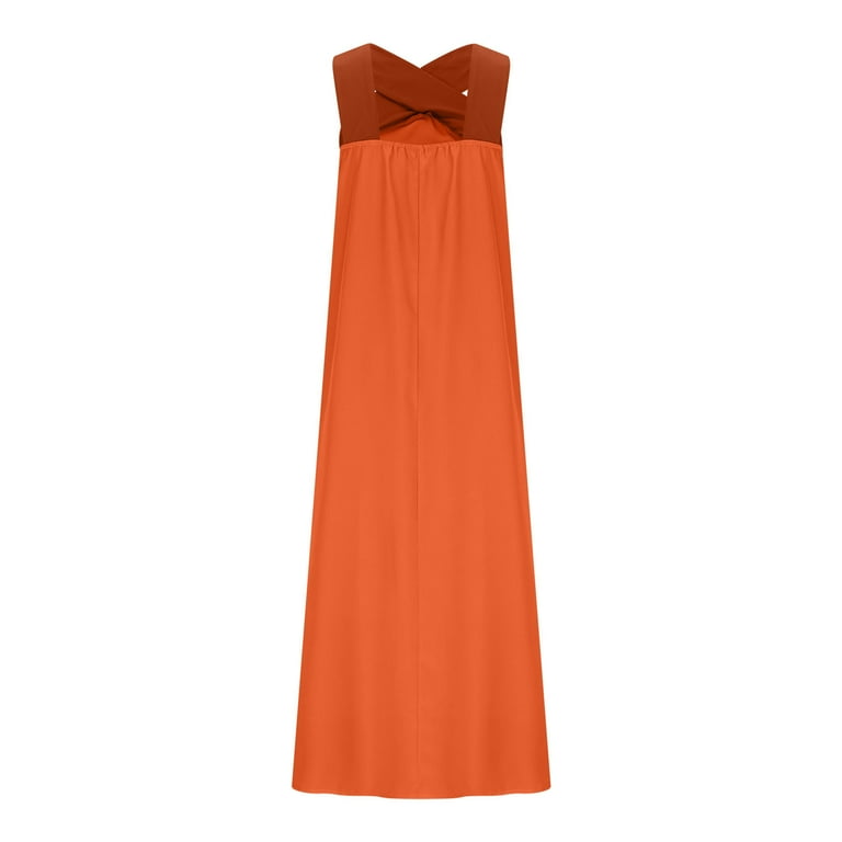 ITSAME Women's Maxi Dress, Sexy Cross Neck Sleeveless Solid Color Summer  Casual Flowy Long Dresses Orange S - Walmart.com