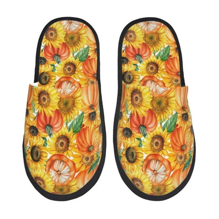 Balery Pumpkins And Sunflowers Slient Indoor Furry Fleece Comfort House Shoes Soft Non-Slip Home Shoes Cotton slippers House Slippers-- Medium