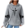 thumbnail image 3 of DDAPJ pyju Cross Graphic Hoodies for Women Waffle Knit Hooded Sweatshirt Loose Casual Pullover Hoodie Christian Blessed Sweatshirts with Kangaroo Pocket Gray XXL, 3 of 6