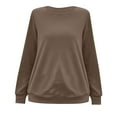 thumbnail image 5 of Lmnyox Solid Pullover for Women Lightweight Long Sleeve Crew Neck Fleece Lined Sweatshirts with Pocket, 5 of 7