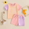 thumbnail image 2 of Vunhao Mother's Day Toddler Girls' Round Neck Short Sleeve Color Blocked Print Top & Solid Elastic Waist Shorts 2-Piece Set,Pink,Size 18 Months, 2 of 9