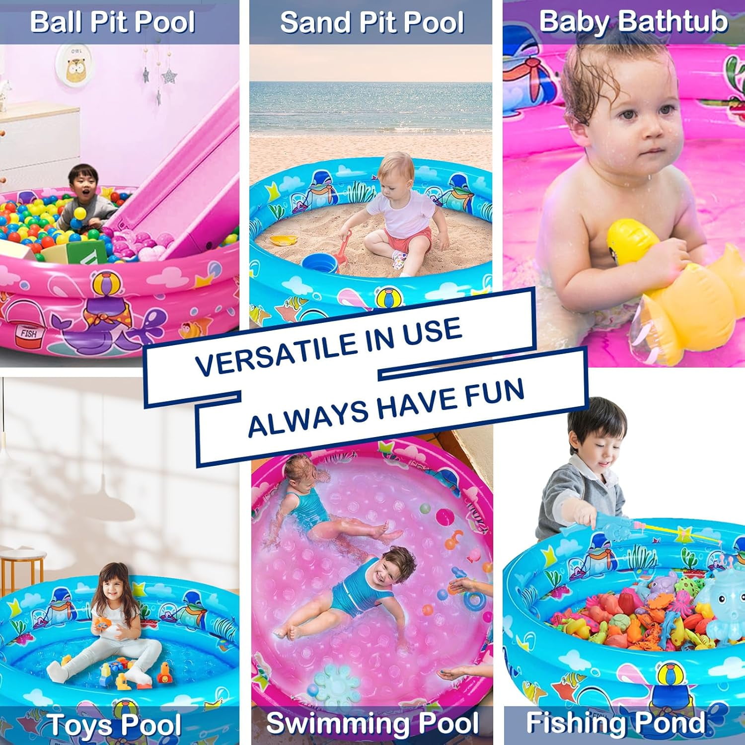 3 Rings Kiddie Pool for Toddler, 48”X12”，Kids Swimming Pool, Inflatable Baby Ball Pit Pool, Small Infant Pool (Blue)