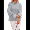 thumbnail image 2 of Suéteres de Cuello Redondo para Mujer, Conjuntos de Otoño, Suéteres de Punto con Cuello Redondo y Abertura Lateral, Tops de Moda. Gris L, 2 of 10