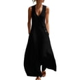 thumbnail image 2 of Jumpsuits for Women V Neck Sleeveless Wide Leg Jumpsuit Casual Long Rompers Black M, 2 of 7