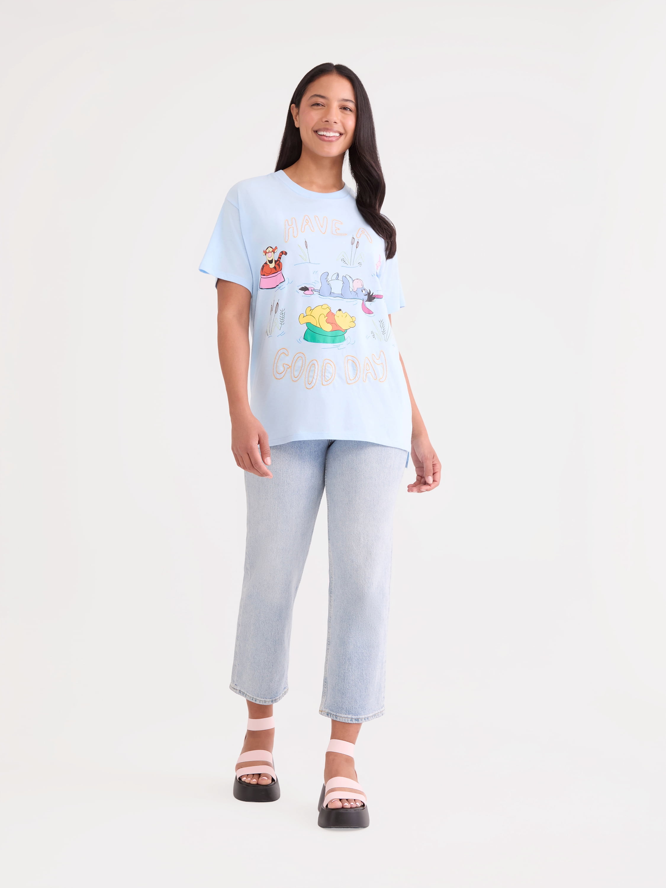 Winnie the Pooh Women’s Graphic Tee with Embroidery, Sizes XXS-XXL