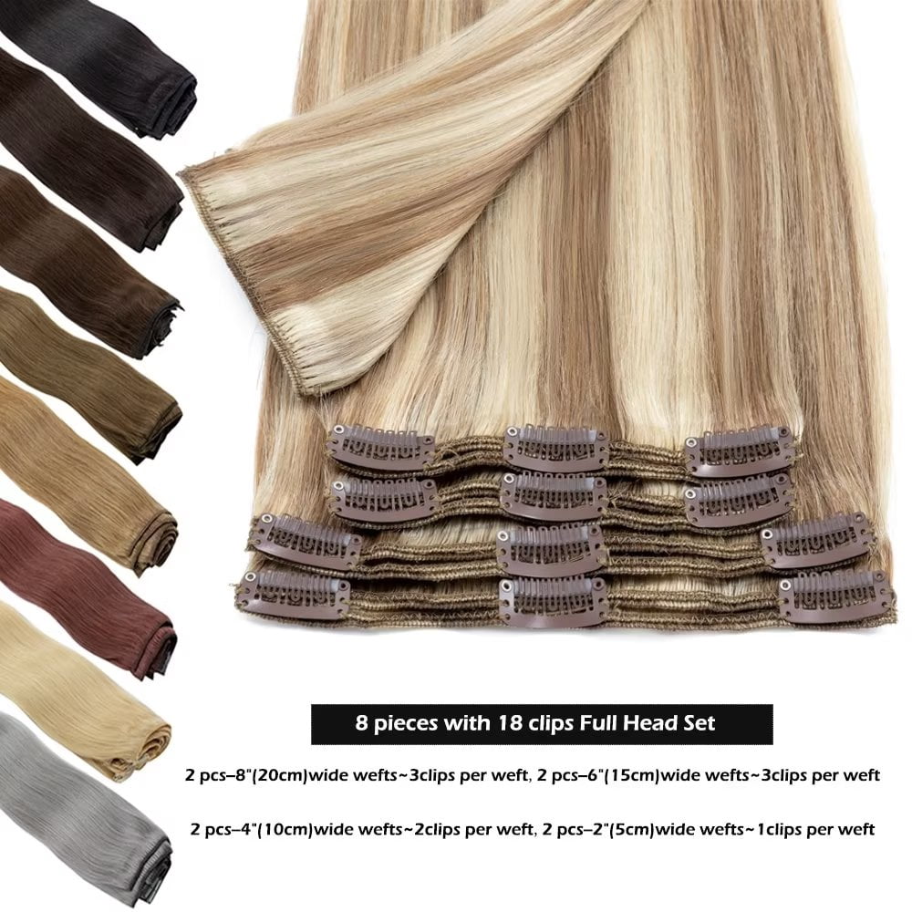 22 Inch Clip In Human Hair Extensions 8 Piece Set Double Weft Amazon.com : S-noilite Clip in Human Hair Extensions Thick  main image 3