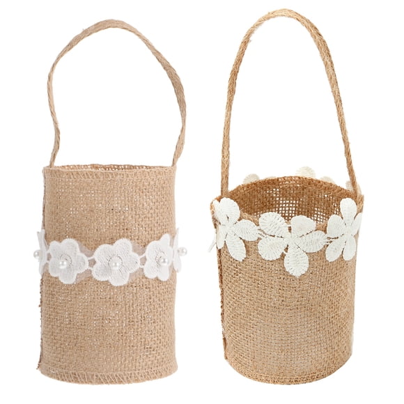 KAKOWELY 2 cestas para niña de las flores, cestas para niña de las flores para boda con cinta decorativa