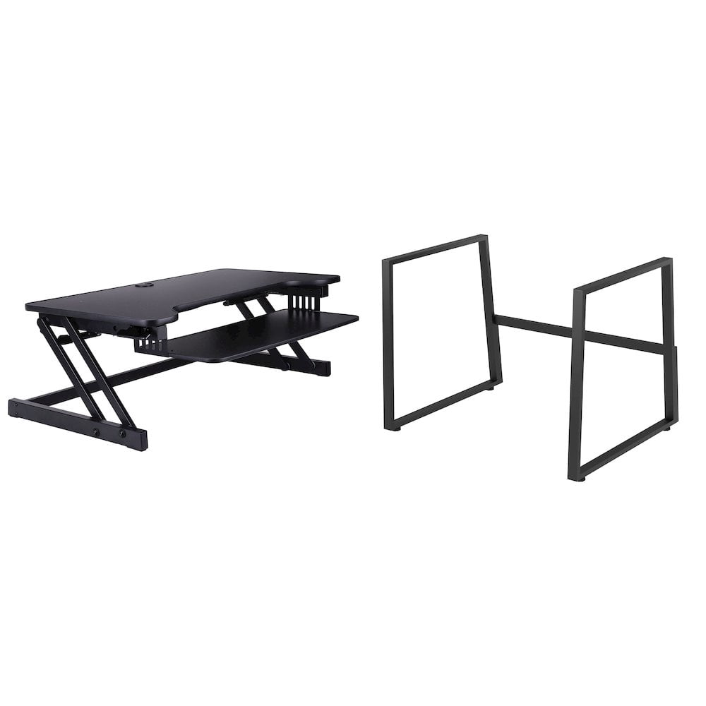 Rocelco 37.5" Height Adjustable Standing Desk Converter with Floor Stand BUNDLE