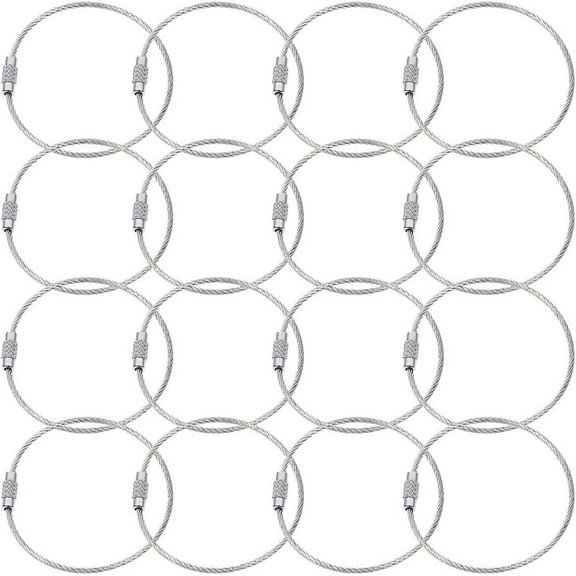 LQQBOX Wire Keychain Cable (20 Pieces, 5.91” / 15cm) - 1.5mm Thick Stainless Steel Keyring Wire Loops w/Secure Screw Lock for Hanging Luggage Tags & Organizing Keys