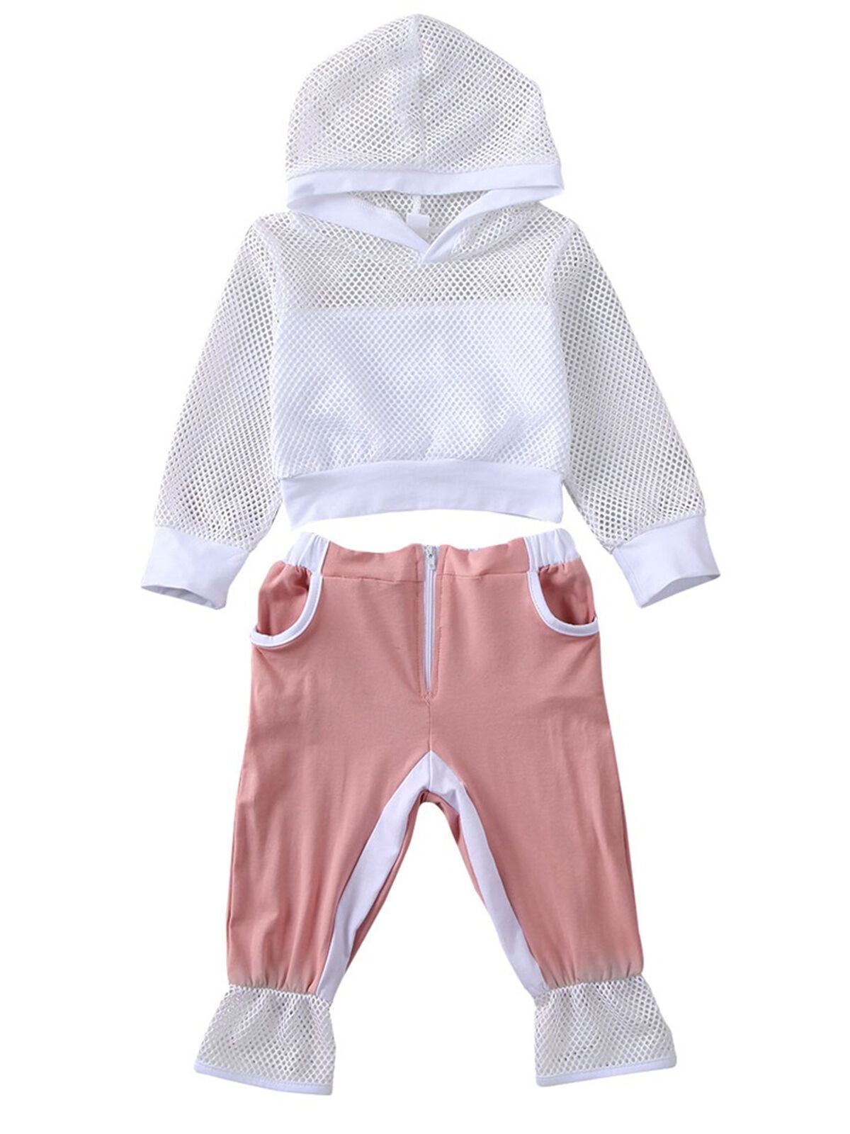 Ma&Baby Toddler Kids Baby Girl Tracksuit Clothes Mesh Hooded Tops