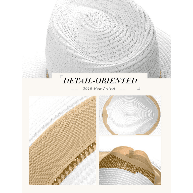 Comhats Mens Packable Straw Fedora Panama Sun Summer Beach Derby Cuban  Havana Hat for Women White Beige Medium