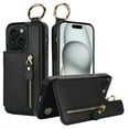 thumbnail image 6 of JTCASES for iPhone 14 Plus Case, PU Leather Lychee Pattern Zipper Purse Finger Ring Buckle Card Slots Stand Shell for iPhone 14 Plus Wear-resistant Shockproof Wallet Cover, Black, 6 of 9