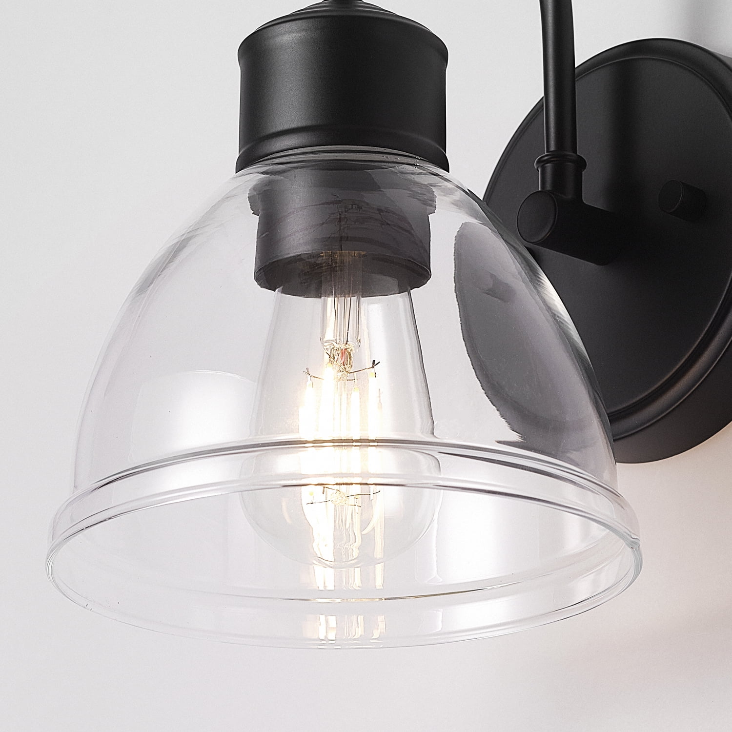 Better Homes & Gardens Indoor 1-Light Matte Black Wall Sconce, Clear Glass Shade, LED Bulb Included
