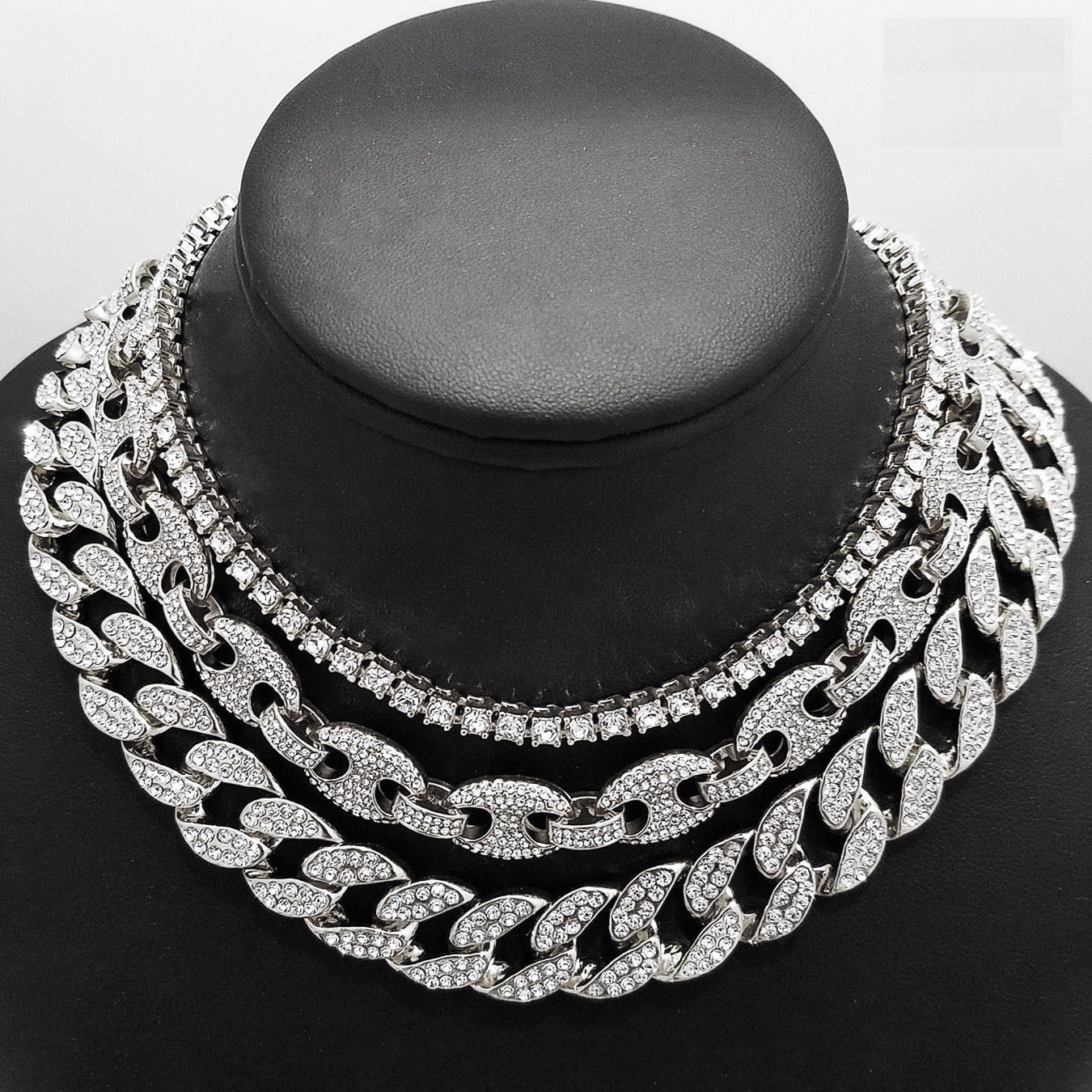 Hip Hop Iced out Large Saw Pendant & 18" Iced Rollie Link Choker Chain Necklace