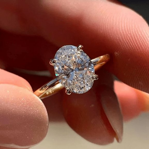 3.00 Ct Ice Crushed Oval Cut Moissanite Engagement Ring 14k Yellow Gold Plated
