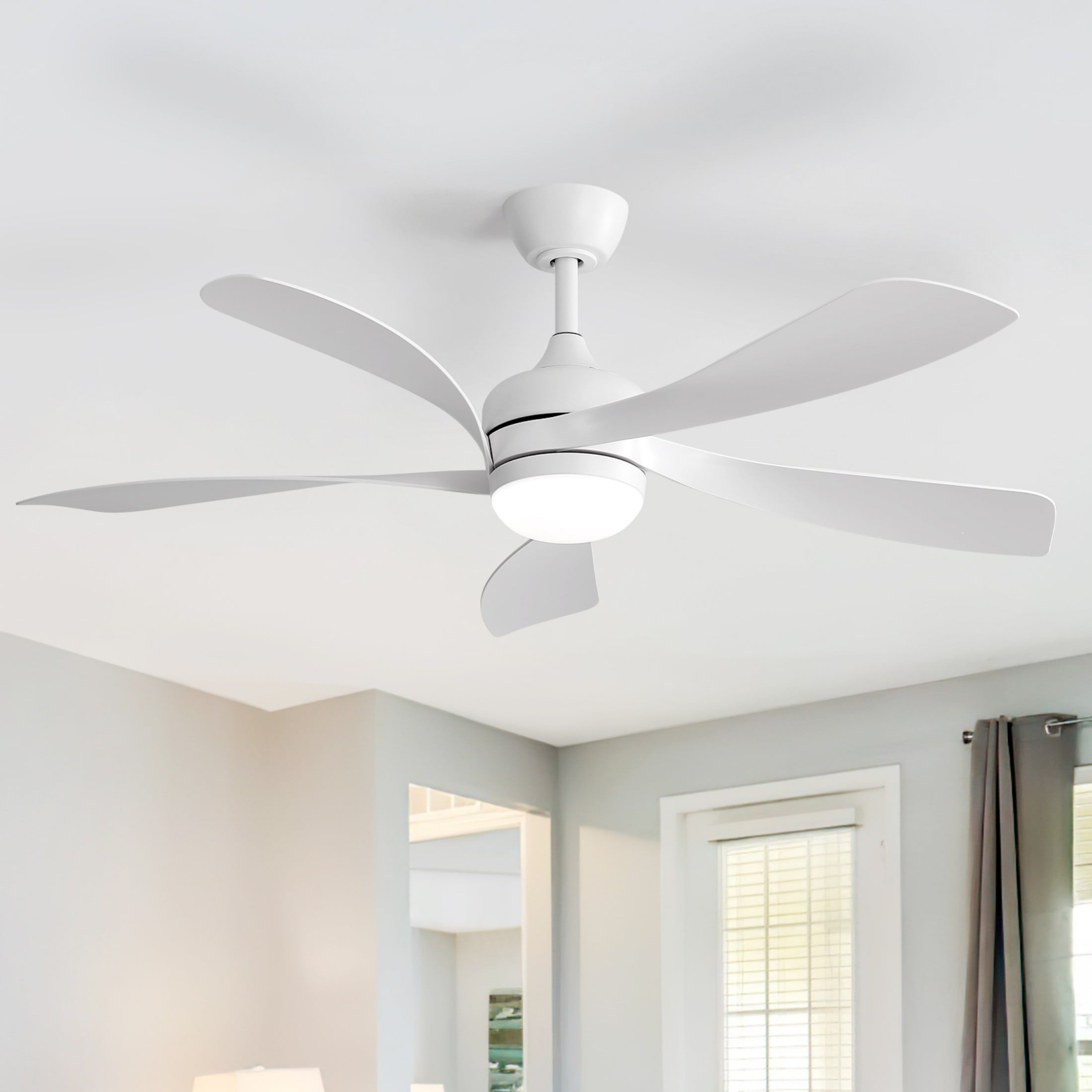 Sofucor 52" White Ceiling Fans with Lights,Modern,Low Profile,3 Downrods,5 Blades,3-Color LED Light,Quiet Reversible DC Motor for Living Room,Bedroom,Patios