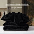 thumbnail image 6 of Luxury Velvet Quilt Set Oversized California King Size 120''x120'', Ultra-Soft Striped Channel Comforter with Rice Stitch Detailing, Lightweight All-Season Bedspread Coverlet w/ 2 Shams, Black, 6 of 7