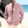 thumbnail image 2 of HBGVBA Casual Long Sleeve Shirt for Men,Solid Color Linen Stand Collar Shirt Button Detail and Convenient Side Functional Pockets, 2 of 5