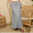 thumbnail image 2 of WTOBBY Women's Casual Solid Color Swing Skirt Fish Tail Split Hem Elastic Waist Maxi Skirt with Side Pockets Lightweight Flowy Boho Skirt for Summer,Light Gray L, 2 of 5