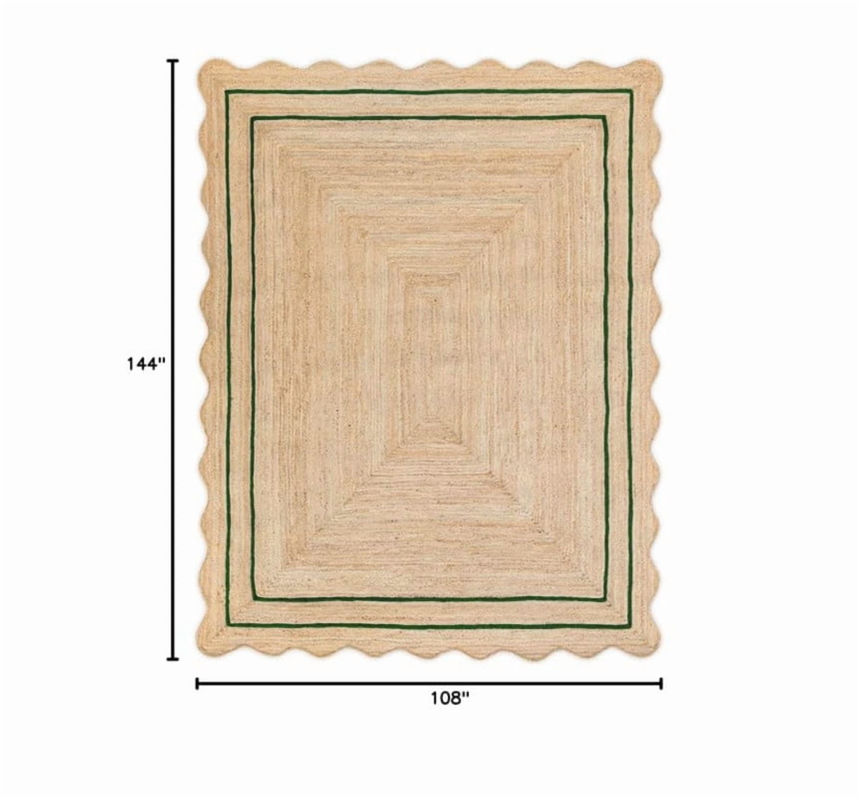 Wave Scalloped Natural Jute Rug, Handmade Boho Farmhouse Braided Eco-Friendly Indoor Carpet for Living Room, Bedroom, Hallway, Green, 4 X 6 FT