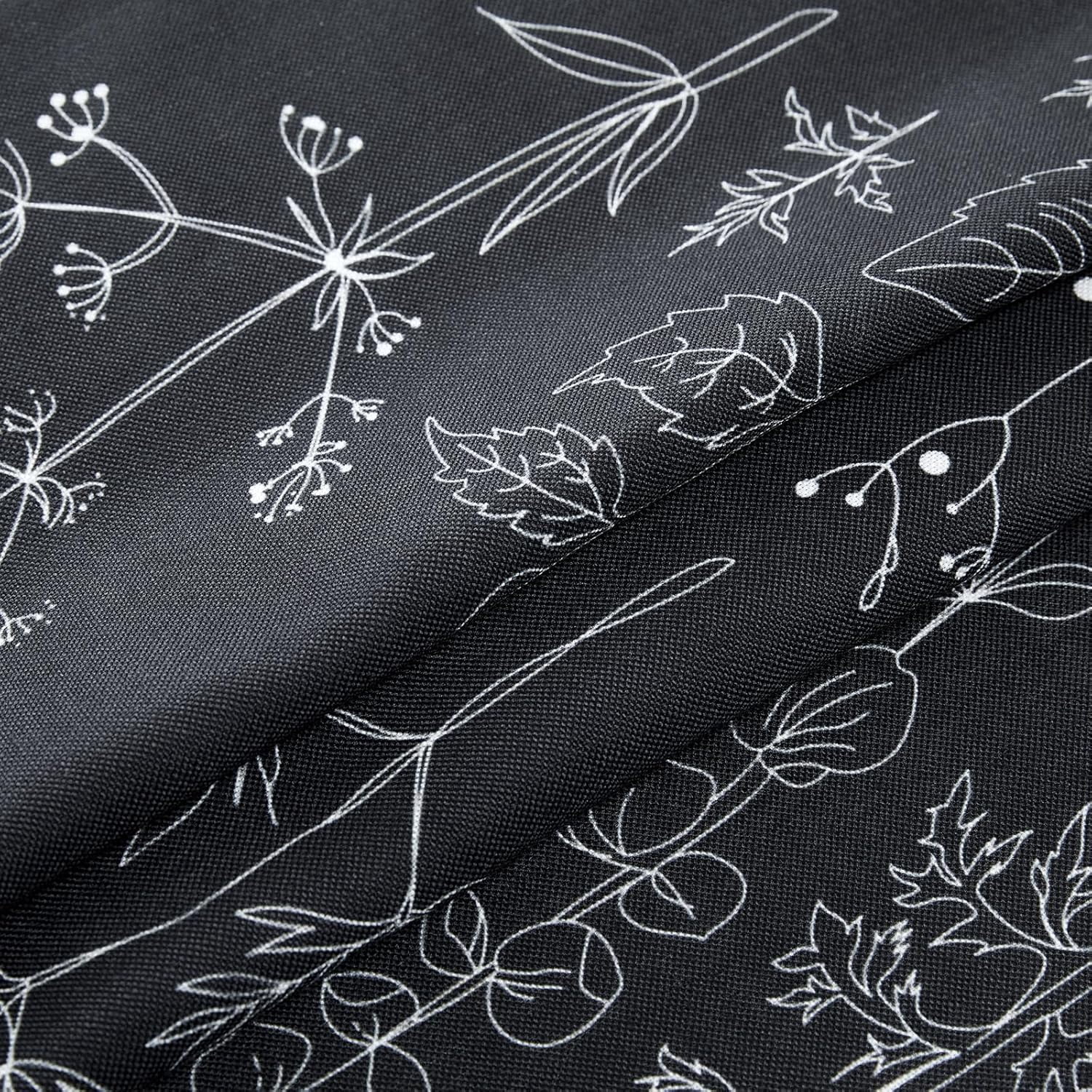 Vintage Botanical Linen Shower Curtain for Bathroom in Black and White, Heavy Duty 180GSM Textured Fabric Shower Curtain Set Cute Plant Leaves Design, Modern Farmhosue Boho Floral Bathroom Decor